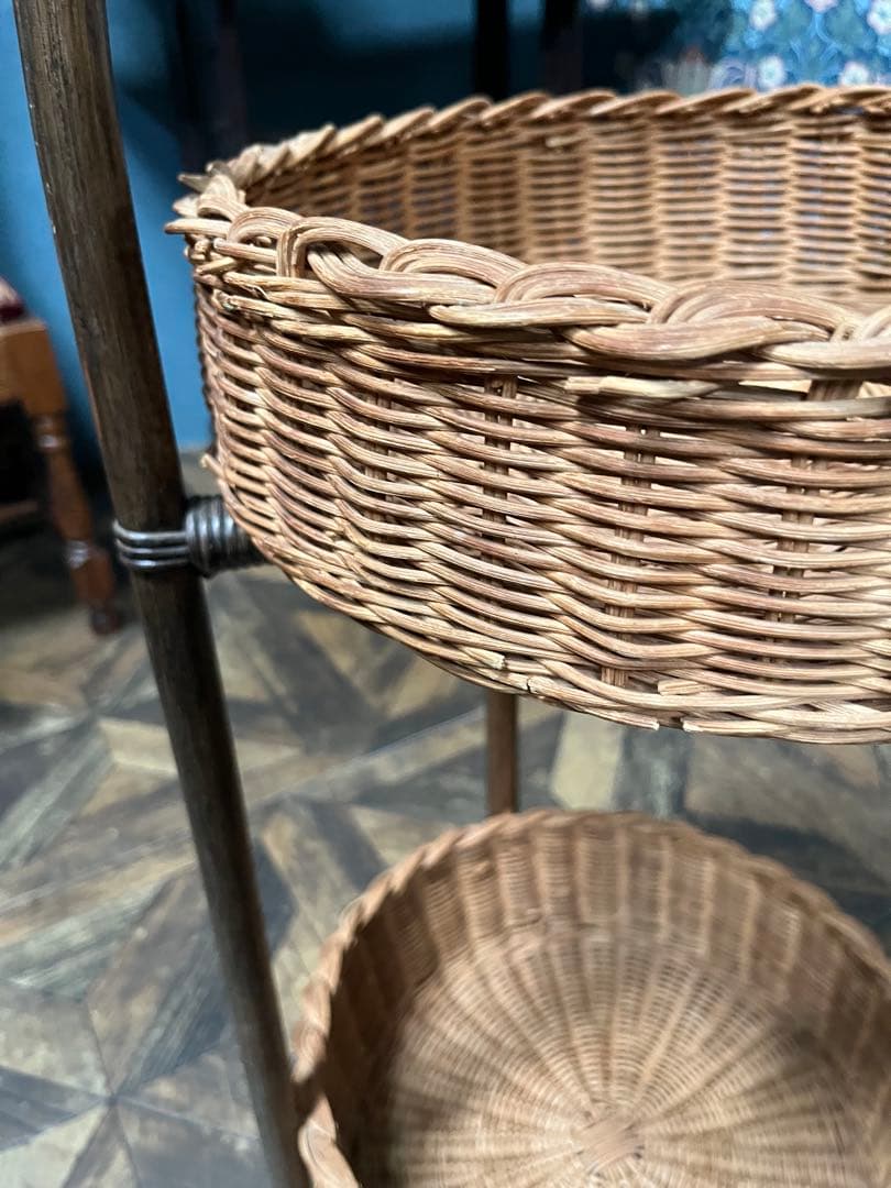 はるなな＊籐 ラタン 2段 バスケット かご インテリア 昭和レトロ