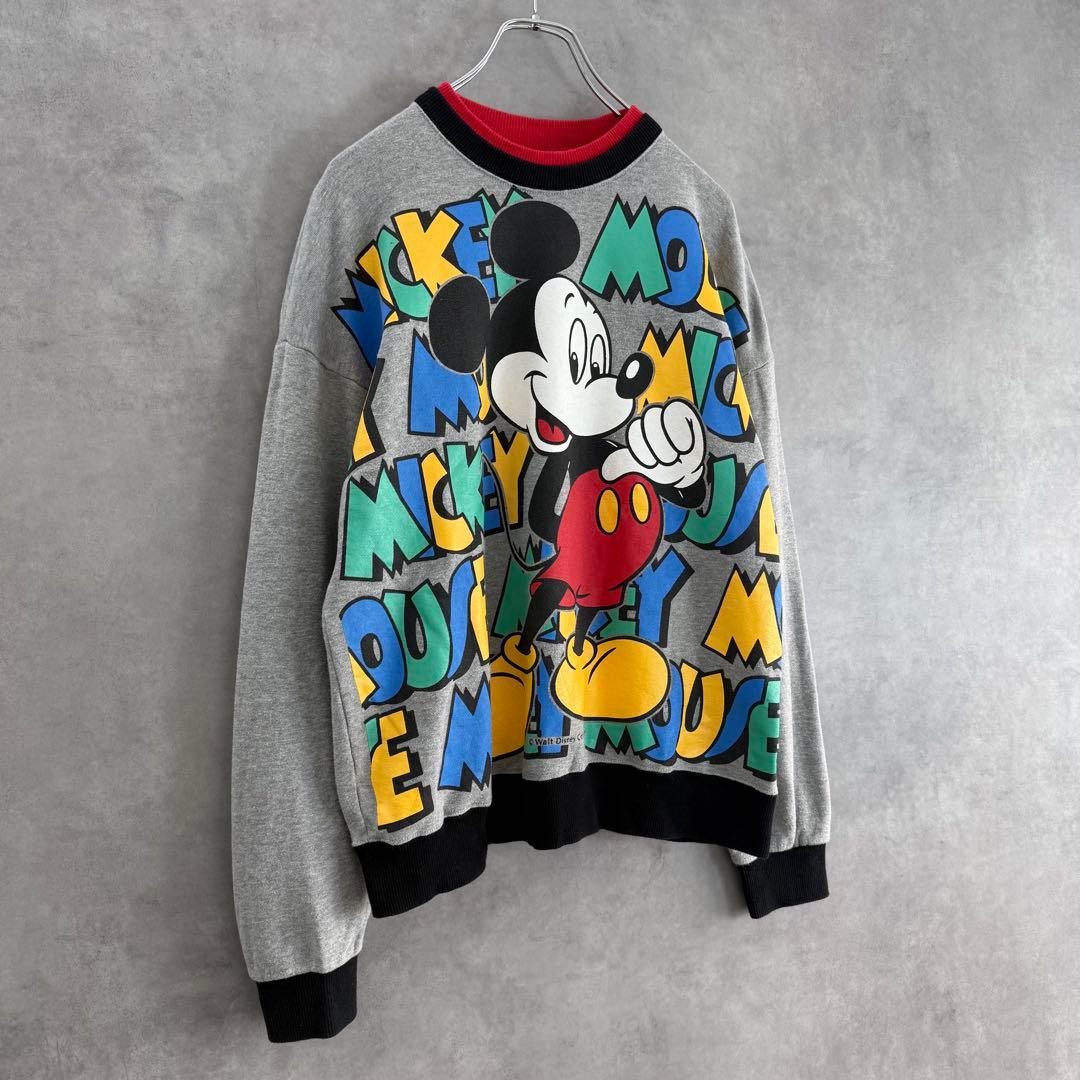 90s ヴィンテージ Disney ミッキー スウェットシャツ S相当 グレー