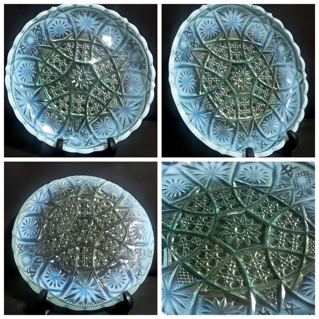 【骨董】大正ガラス 青色乳白色 時代ガラス オパールセントガラス ウラン反応