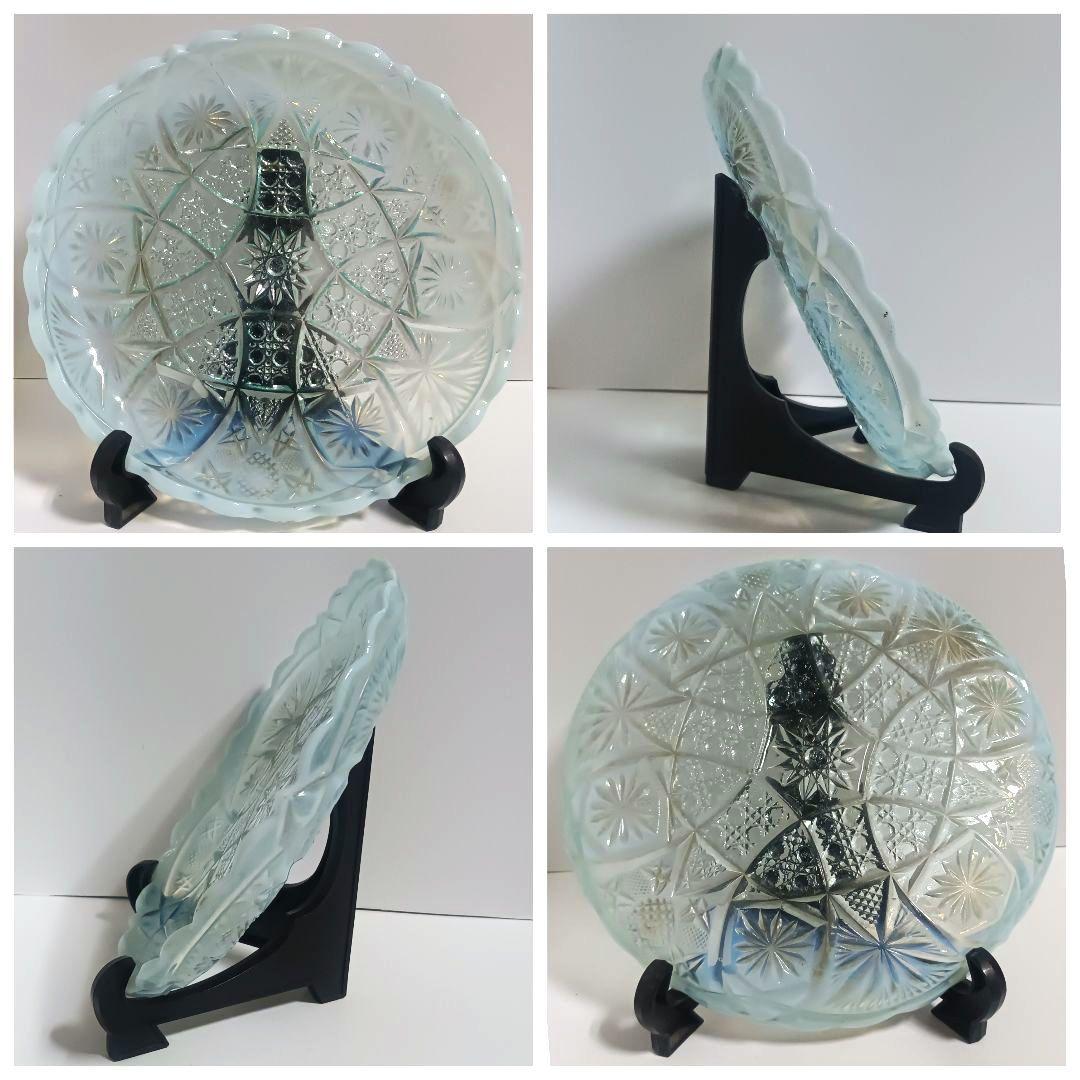 【骨董】大正ガラス 青色乳白色 時代ガラス オパールセントガラス ウラン反応