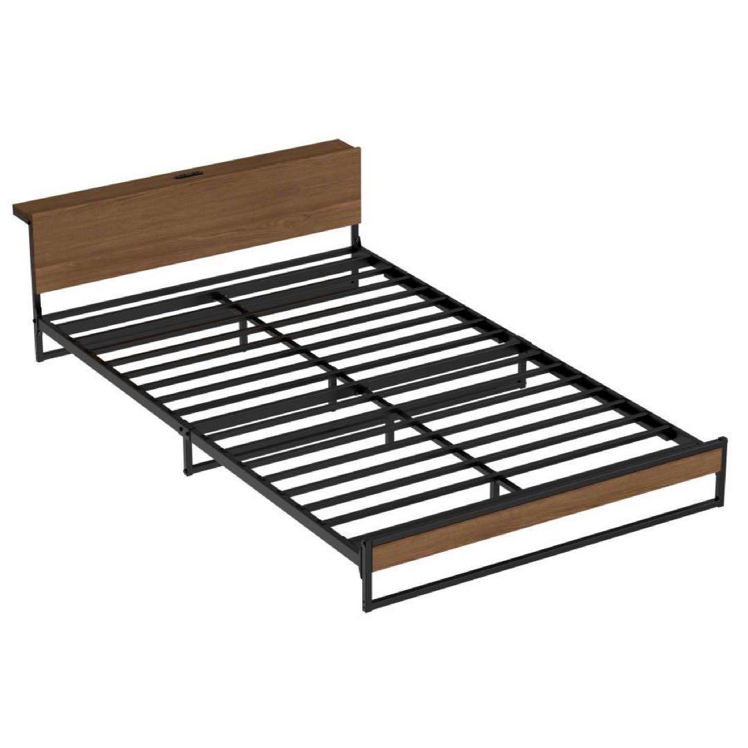 2口コンセント宮棚付き ローベッド ベッドフレーム セミダブルベッド