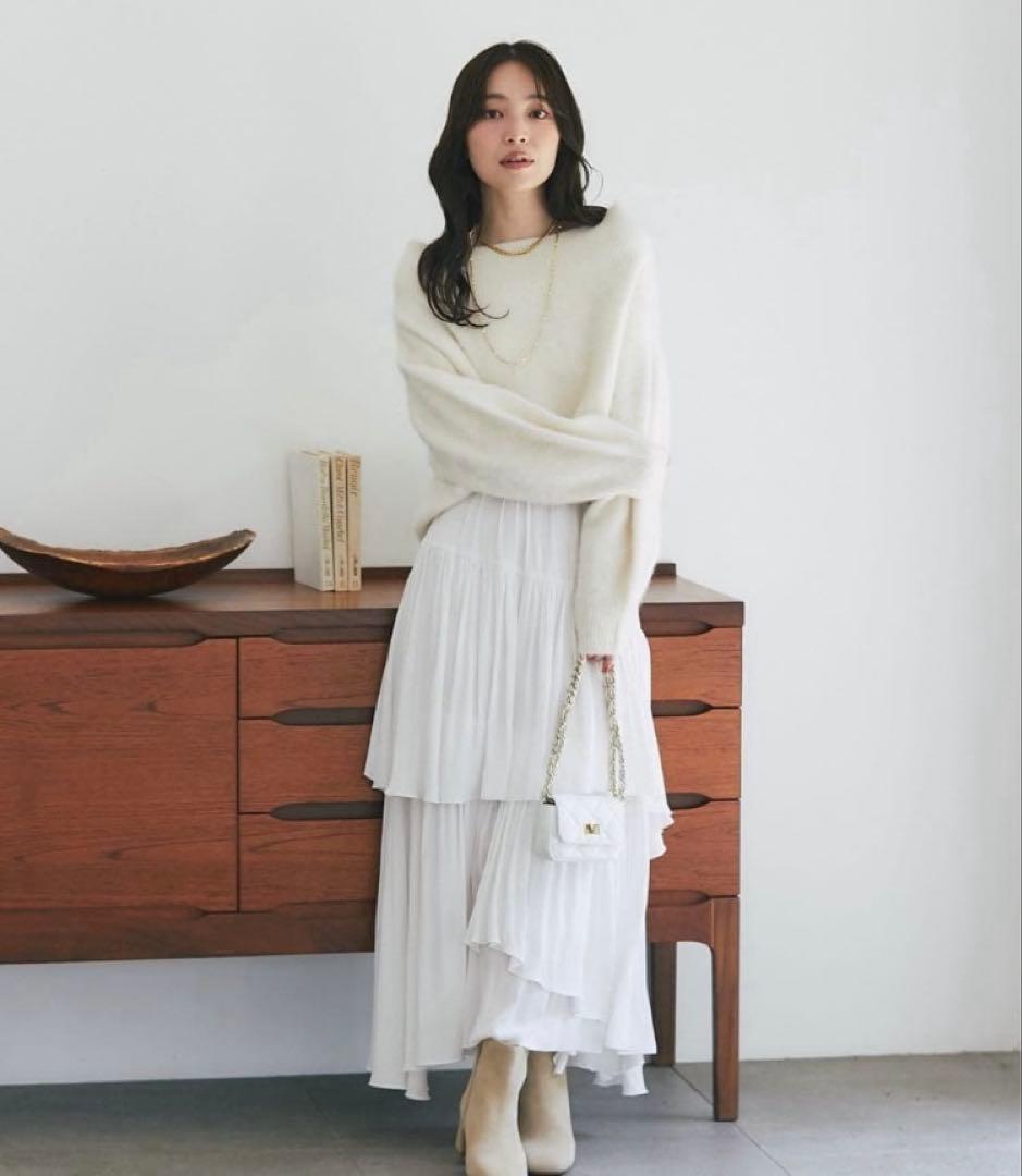 ラブティックボンボン　イレヘムティアードスカート　ホワイト 36サイズ