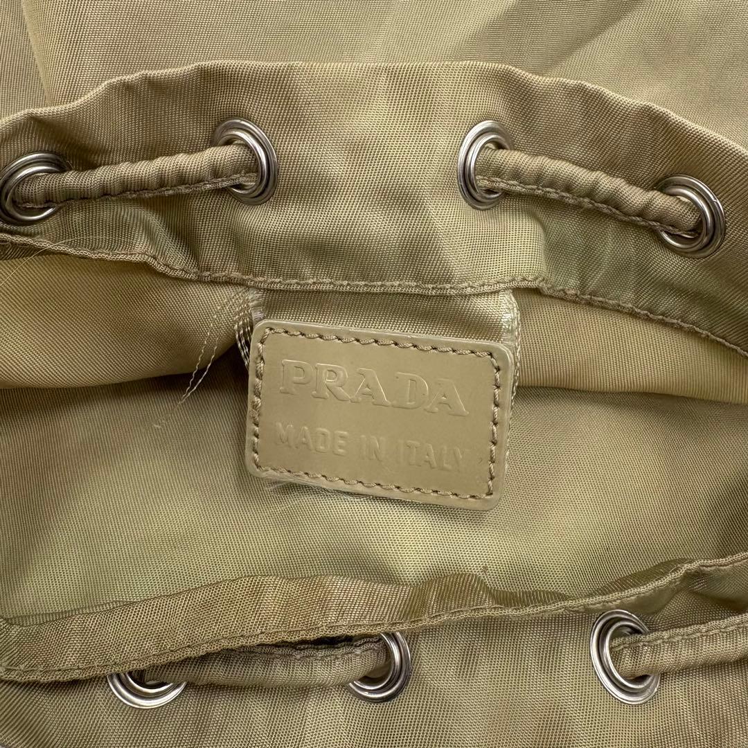 PRADA テスートナイロン 巾着バッグ アクセサリーポーチ カーキ 三角ロゴ