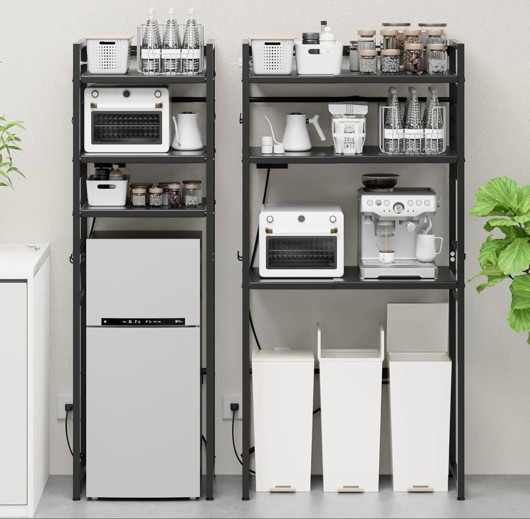 伸縮レンジラック 幅50-80cm 高さ調整＆2口コンセント付