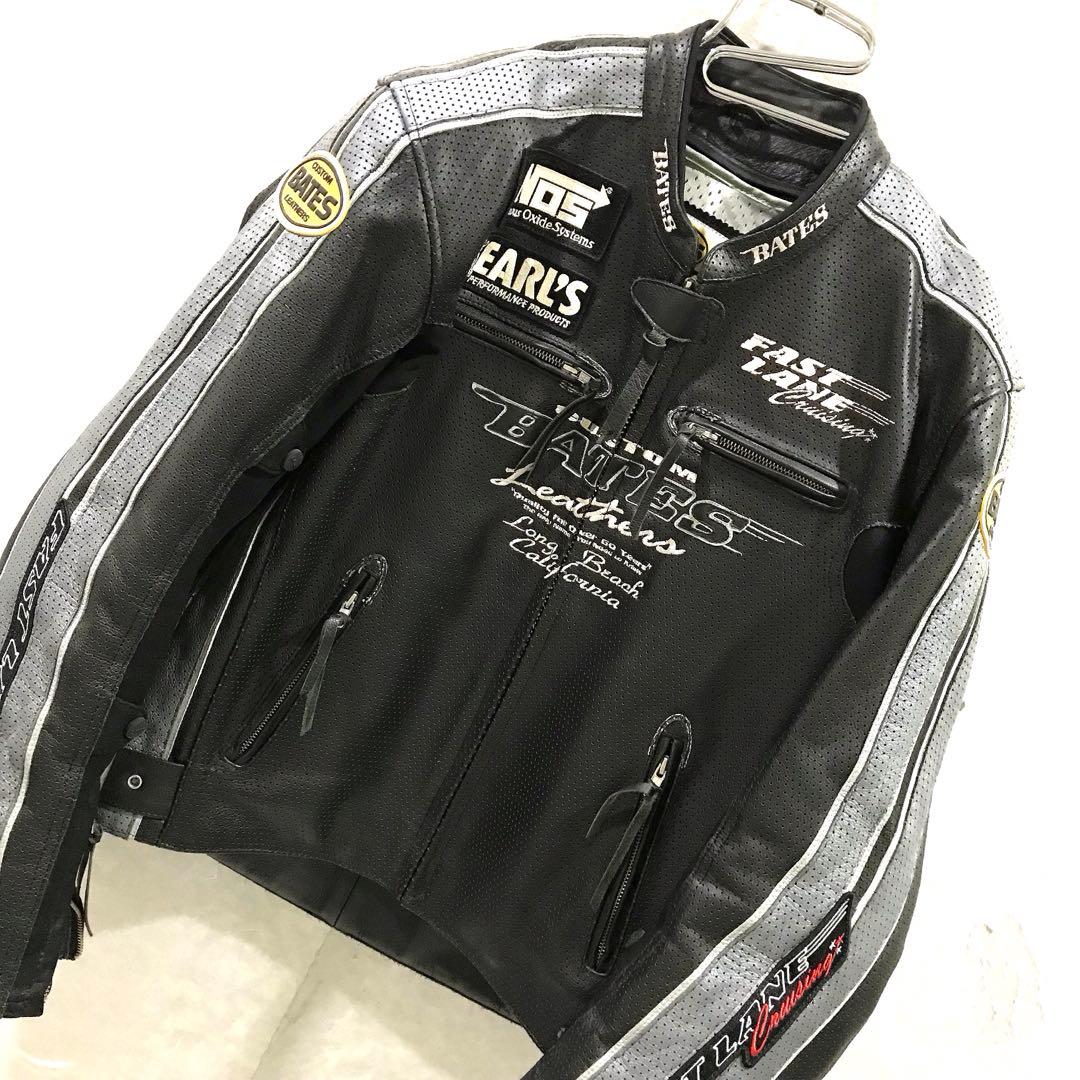 ＢＡＴＥＳ パンチングレザージャケット プロテクター ライダース 黒 ＸＬ