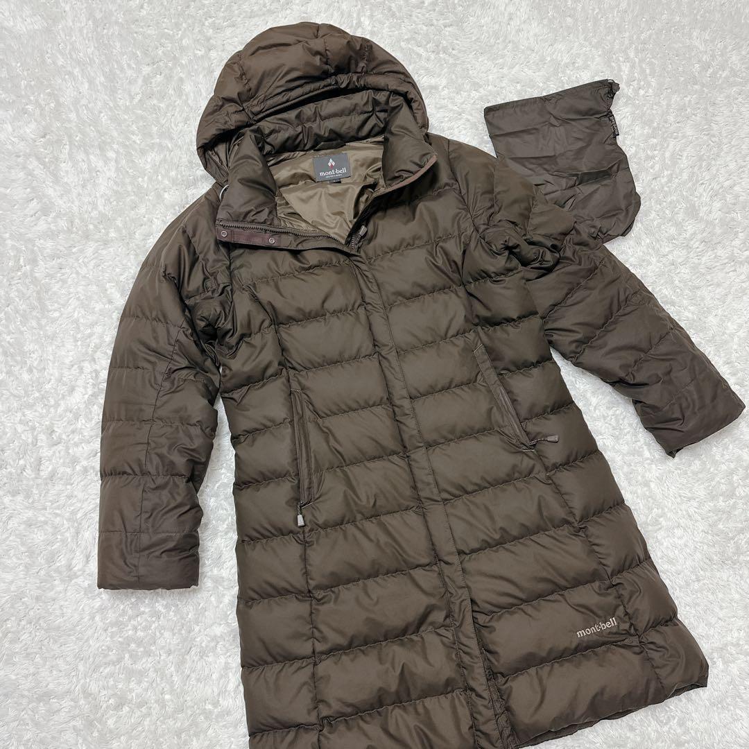 良品 モンベル ロングダウン ex800 ブラウン レディースL 収納袋あり