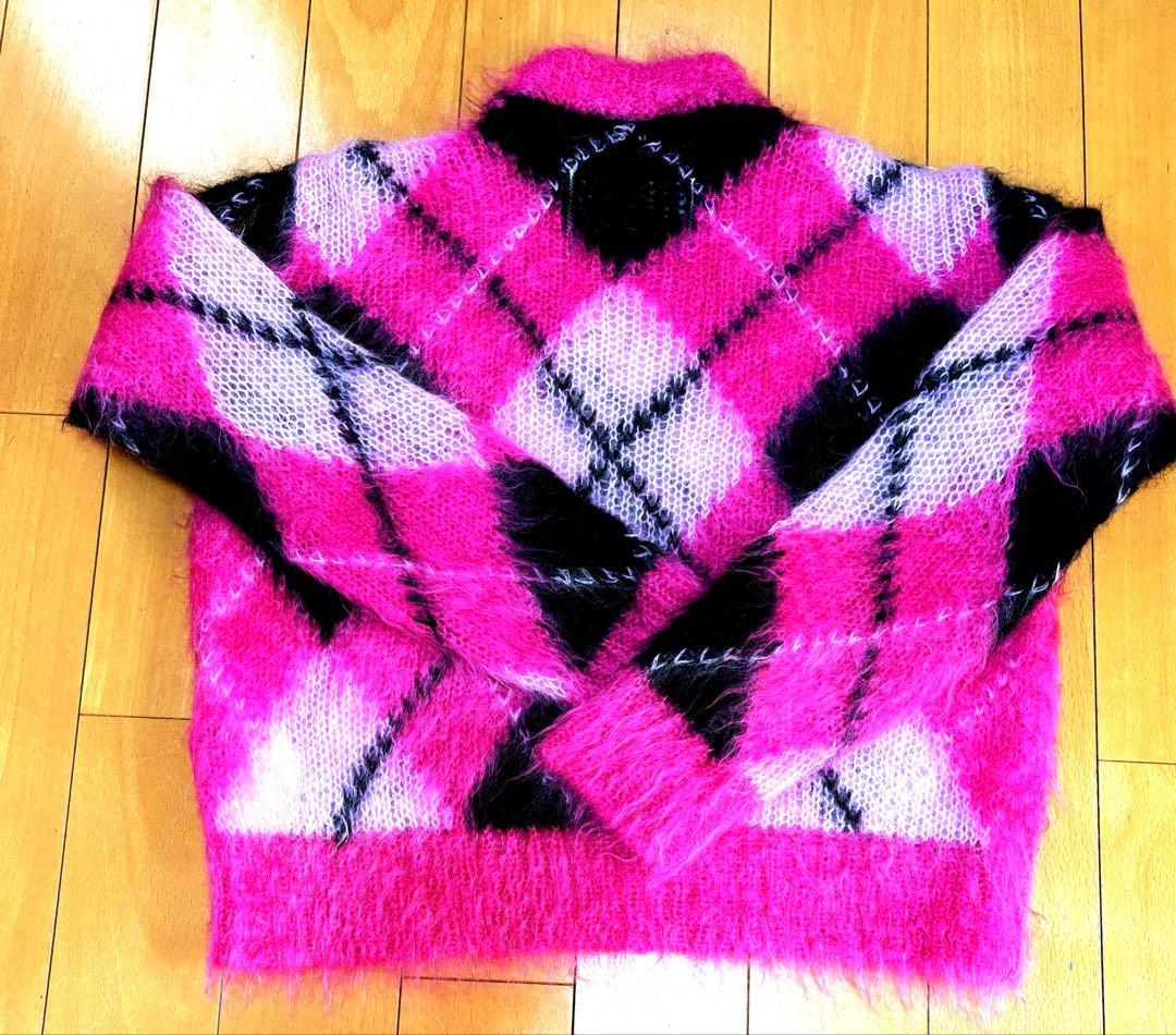 ♨*️様 MARNI ピンクモヘア　アーガイル柄長袖セーター