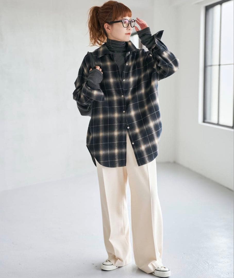 Spick and Spanメタルボタンオンブレーチェックルーズシャツ