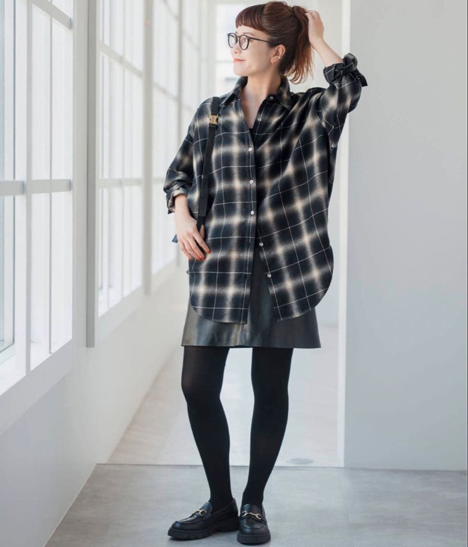 Spick and Spanメタルボタンオンブレーチェックルーズシャツ