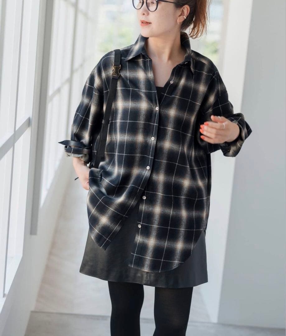 Spick and Spanメタルボタンオンブレーチェックルーズシャツ