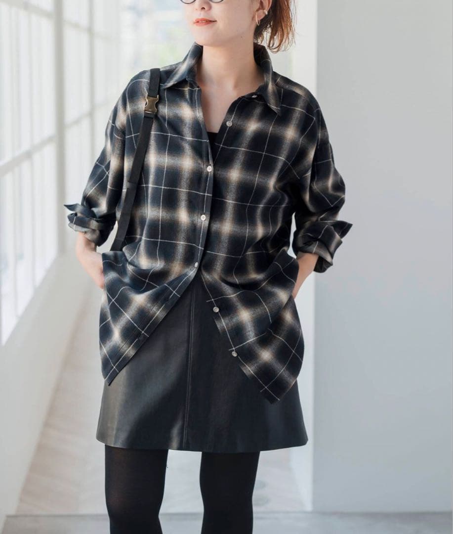 Spick and Spanメタルボタンオンブレーチェックルーズシャツ