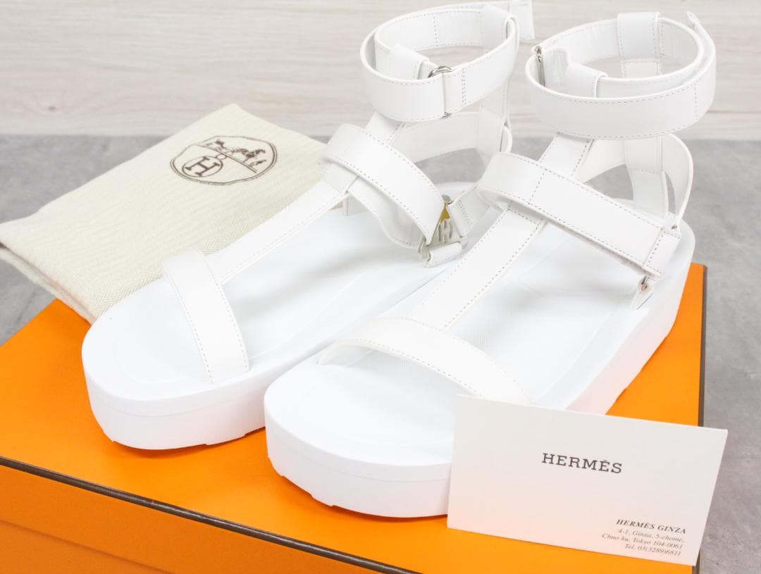 ▲未使用 エルメス エニド レザー サンダル ホワイト39 約25.5㎝