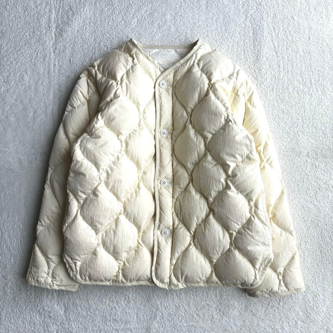 美品 オーシバル Bshop 撥水 キルトダウンカラーレスジャケット 2 生成り