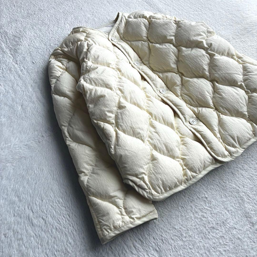 美品 オーシバル Bshop 撥水 キルトダウンカラーレスジャケット 2 生成り
