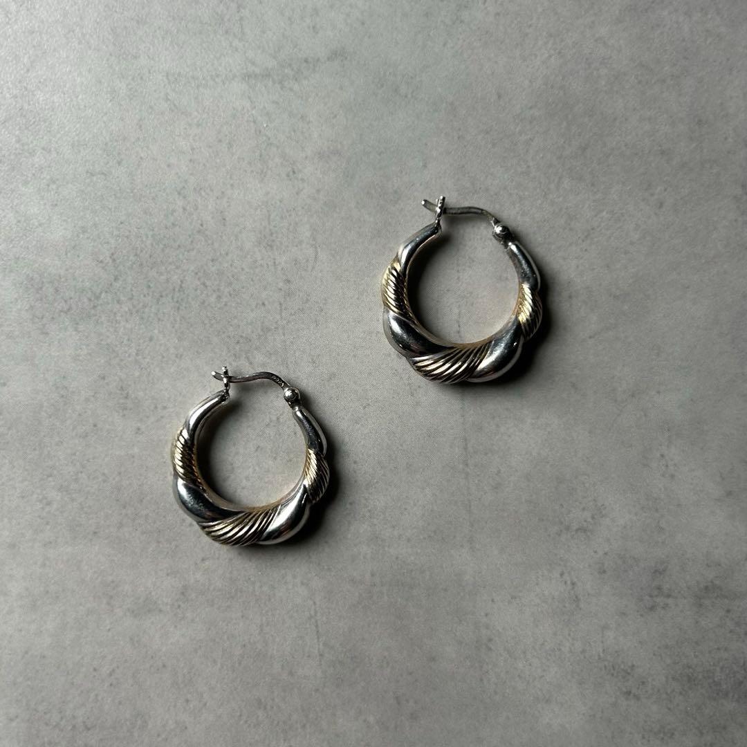 【NA】ヴィンテージ シルバー925 ねじれ フープピアス シルバー×ゴールド