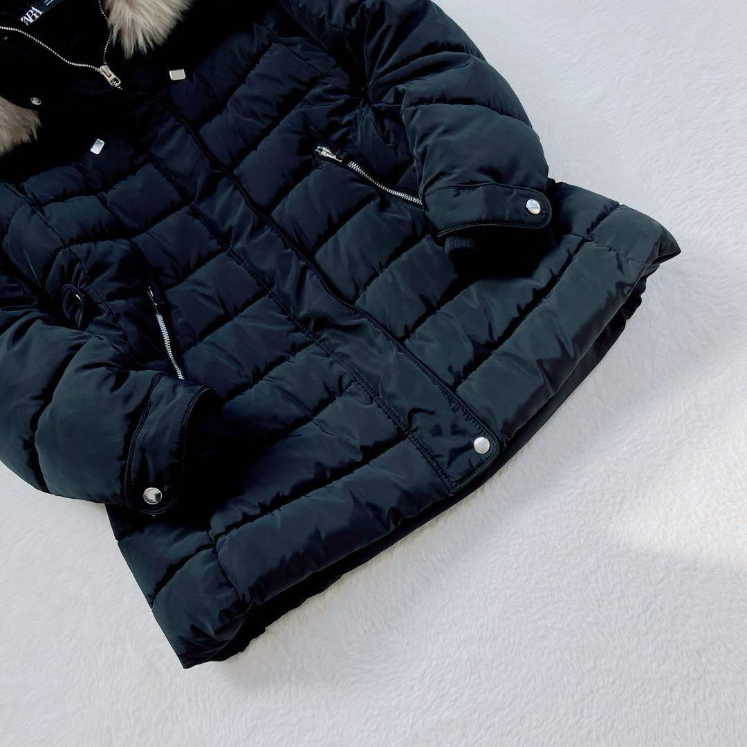 ZARA　ザラ　ファー付きフード　セミロングダウンジャケット　ブラック　黒