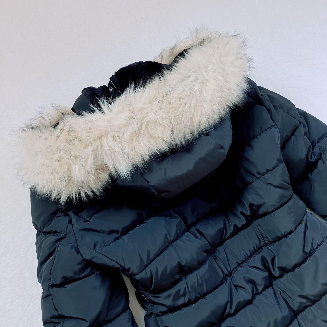 ZARA　ザラ　ファー付きフード　セミロングダウンジャケット　ブラック　黒