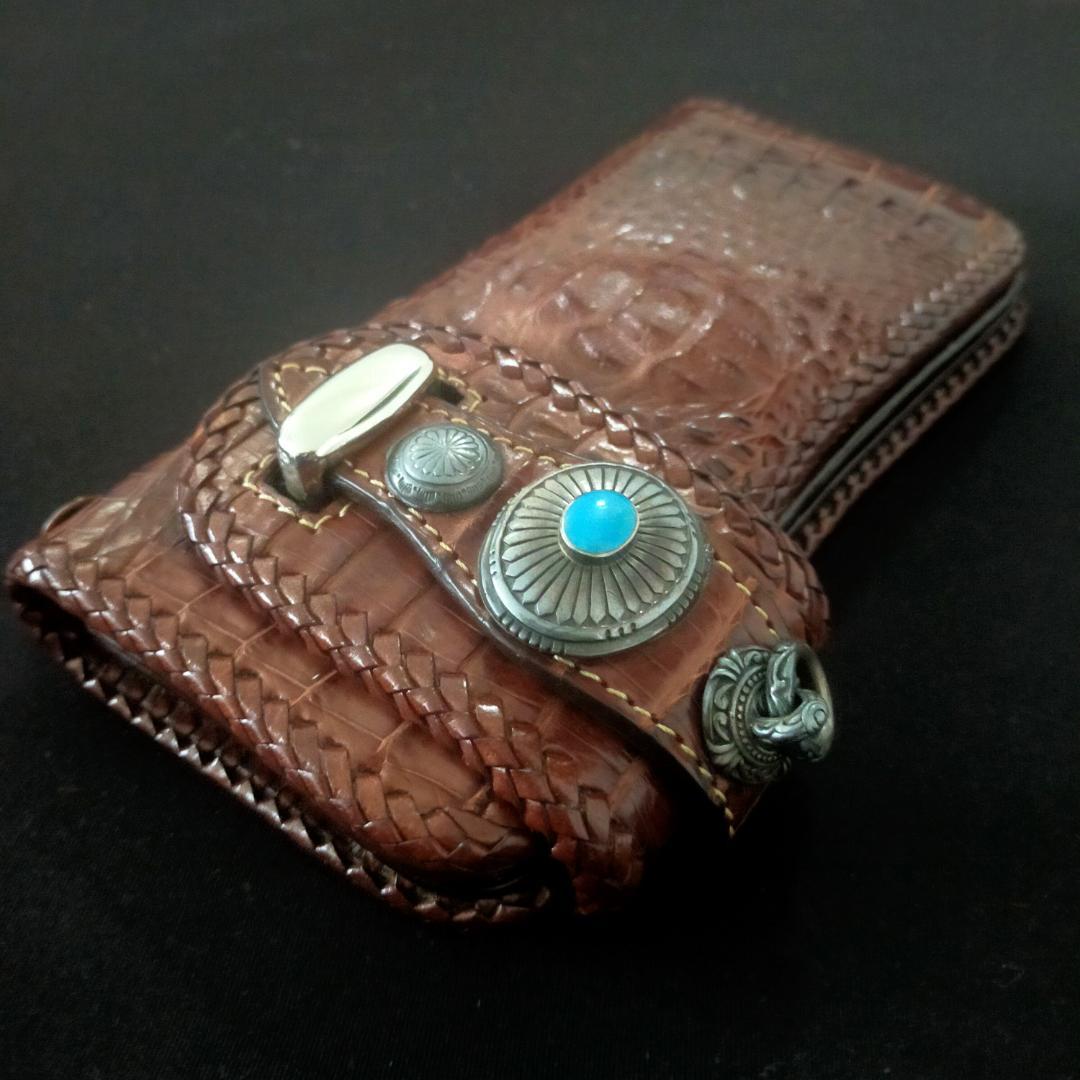 美品 GODANE ゴダン 長財布 クロコダイルレザー製 ターコイズコンチョ