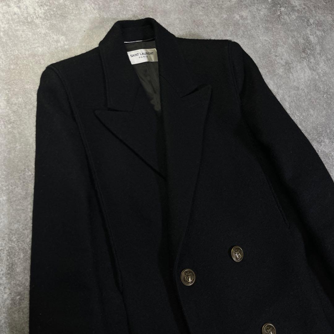 22AW SAINT LAURENT ダブルブレステッドロングコート 46 黒
