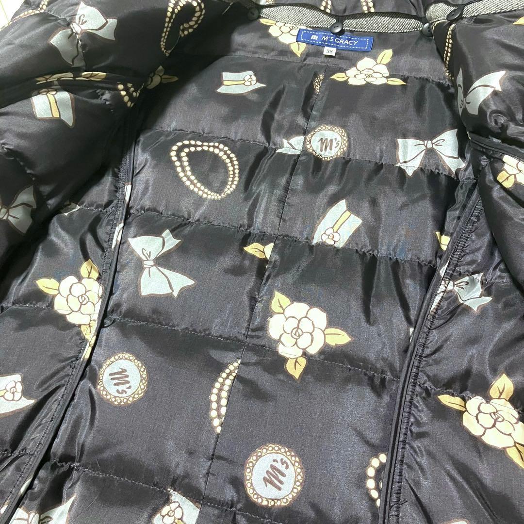 美品 エムズグレイシーツイード ダウンコート フォックスファー 2way 38