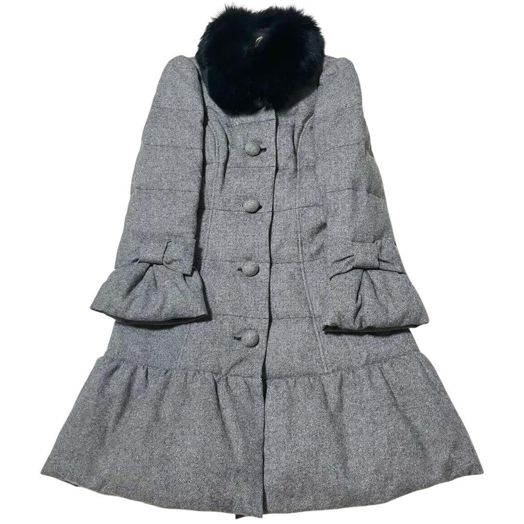 美品 エムズグレイシーツイード ダウンコート フォックスファー 2way 38