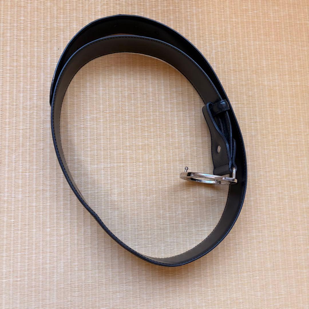 BULGARI ブラックレザーベルト　ブランド　ブルガリ　美品　サークルロゴ