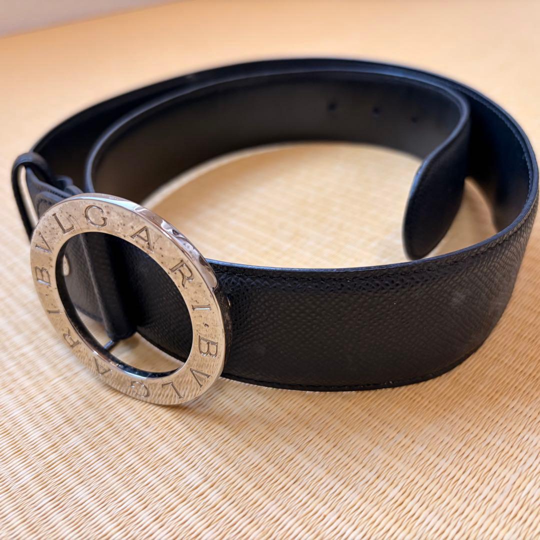 BULGARI ブラックレザーベルト　ブランド　ブルガリ　美品　サークルロゴ