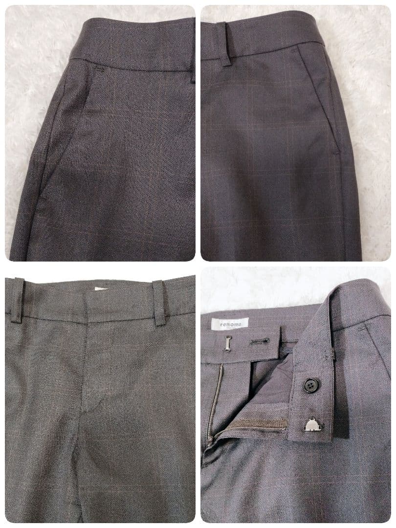 レノマ　ノーカラー　スーツ　パンツ　セットアップ　チェック　裏地ロゴ