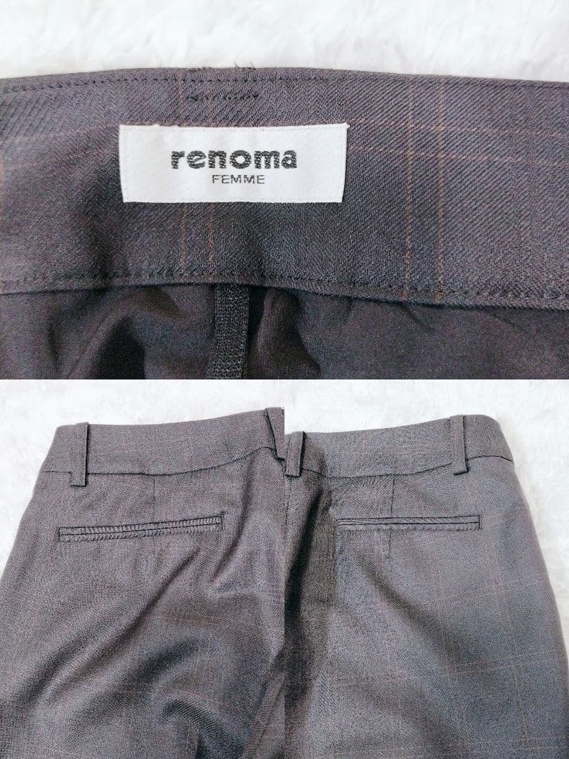 レノマ　ノーカラー　スーツ　パンツ　セットアップ　チェック　裏地ロゴ
