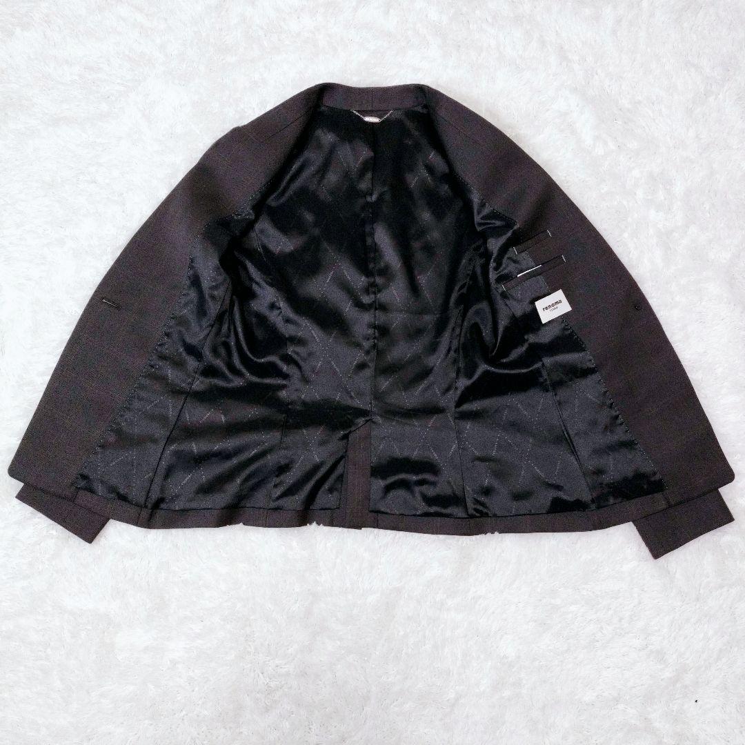 レノマ　ノーカラー　スーツ　パンツ　セットアップ　チェック　裏地ロゴ