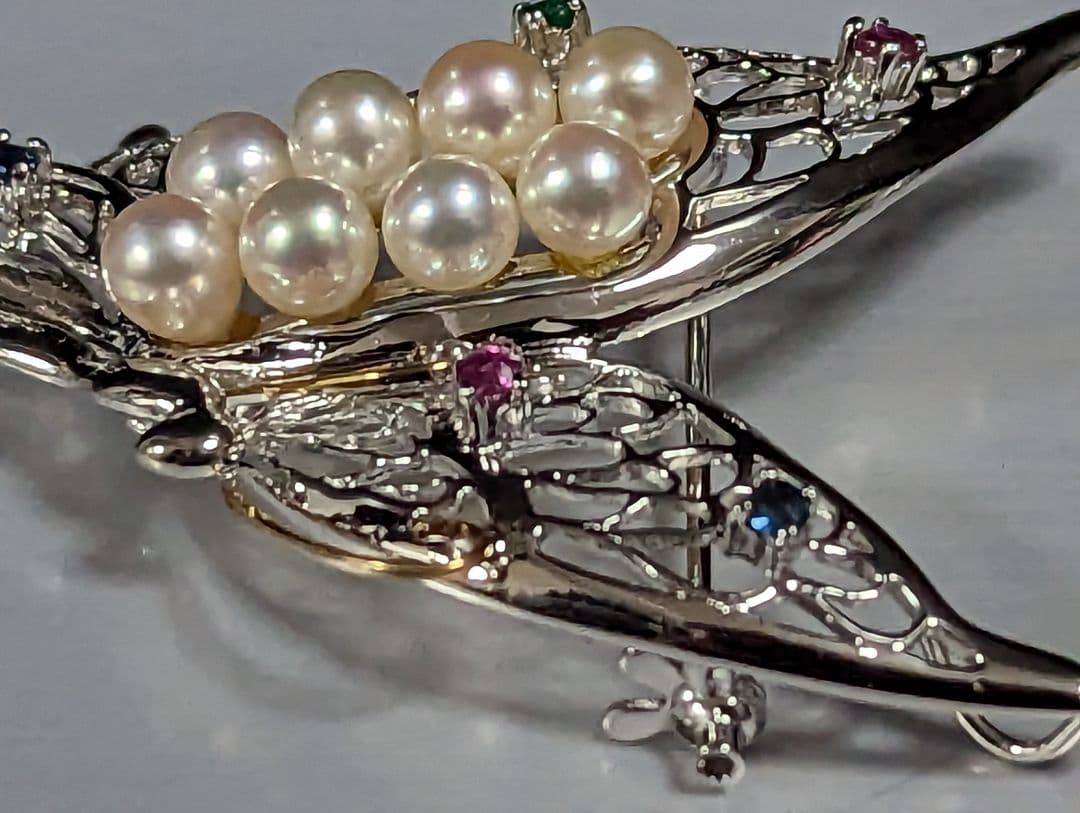 アコヤ真珠　K18，Silver　ブローチ　No.700