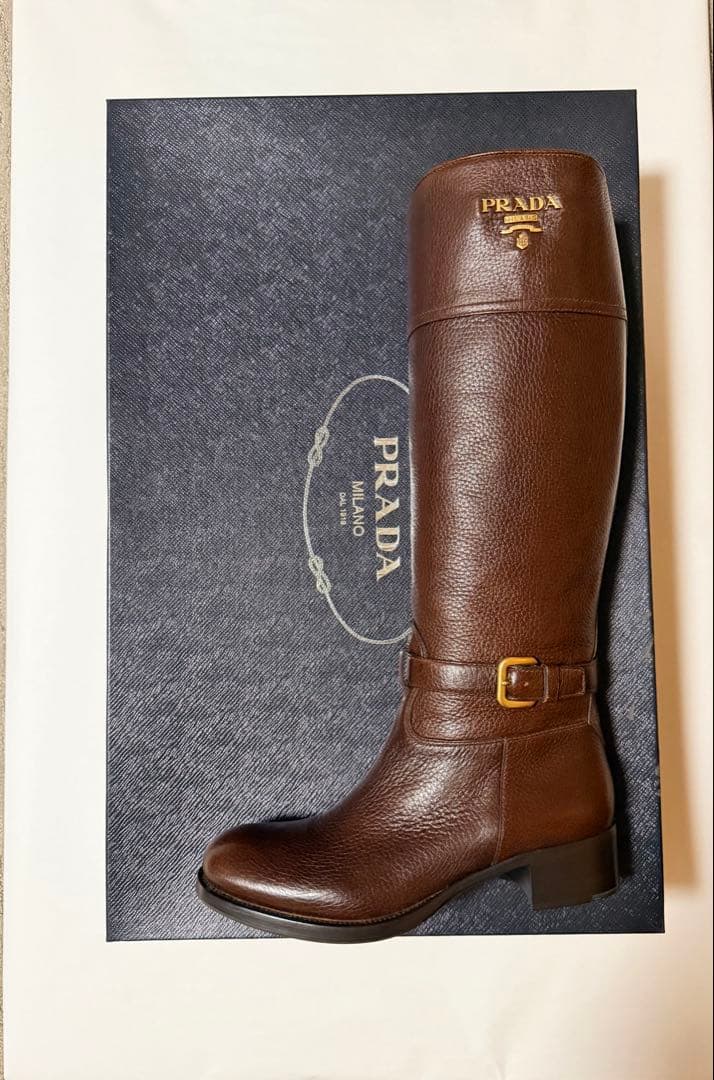 新品　PRADA ブラウン ロングブーツ　茶　シンプル35.5
