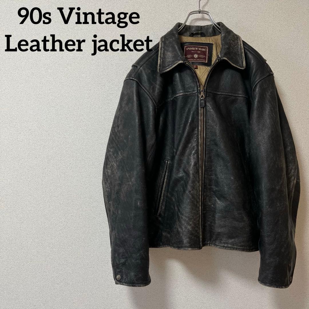 レザージャケット 黒 90s ビンテージ USA 古着 フェード 革ジャン