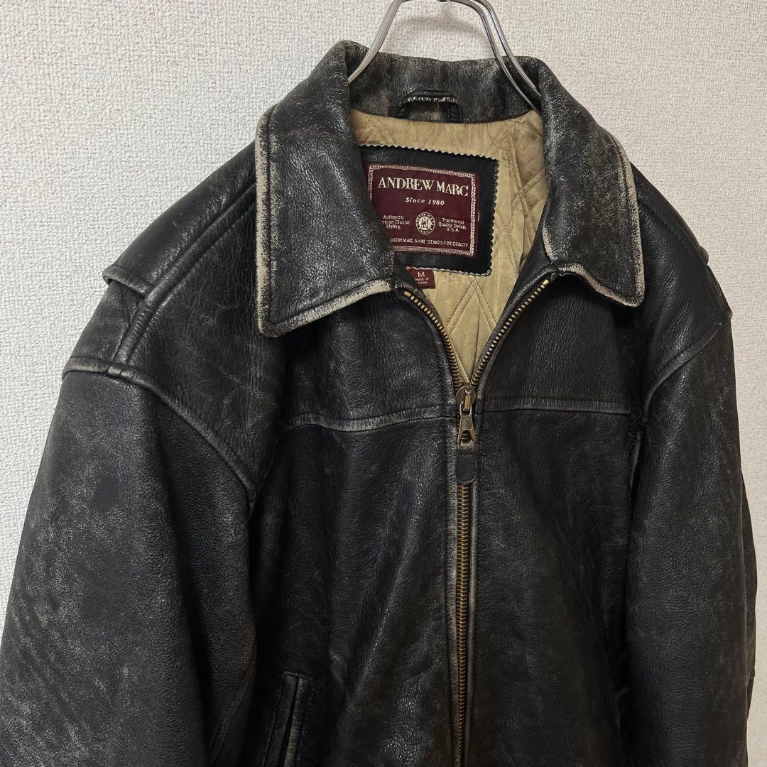 レザージャケット 黒 90s ビンテージ USA 古着 フェード 革ジャン