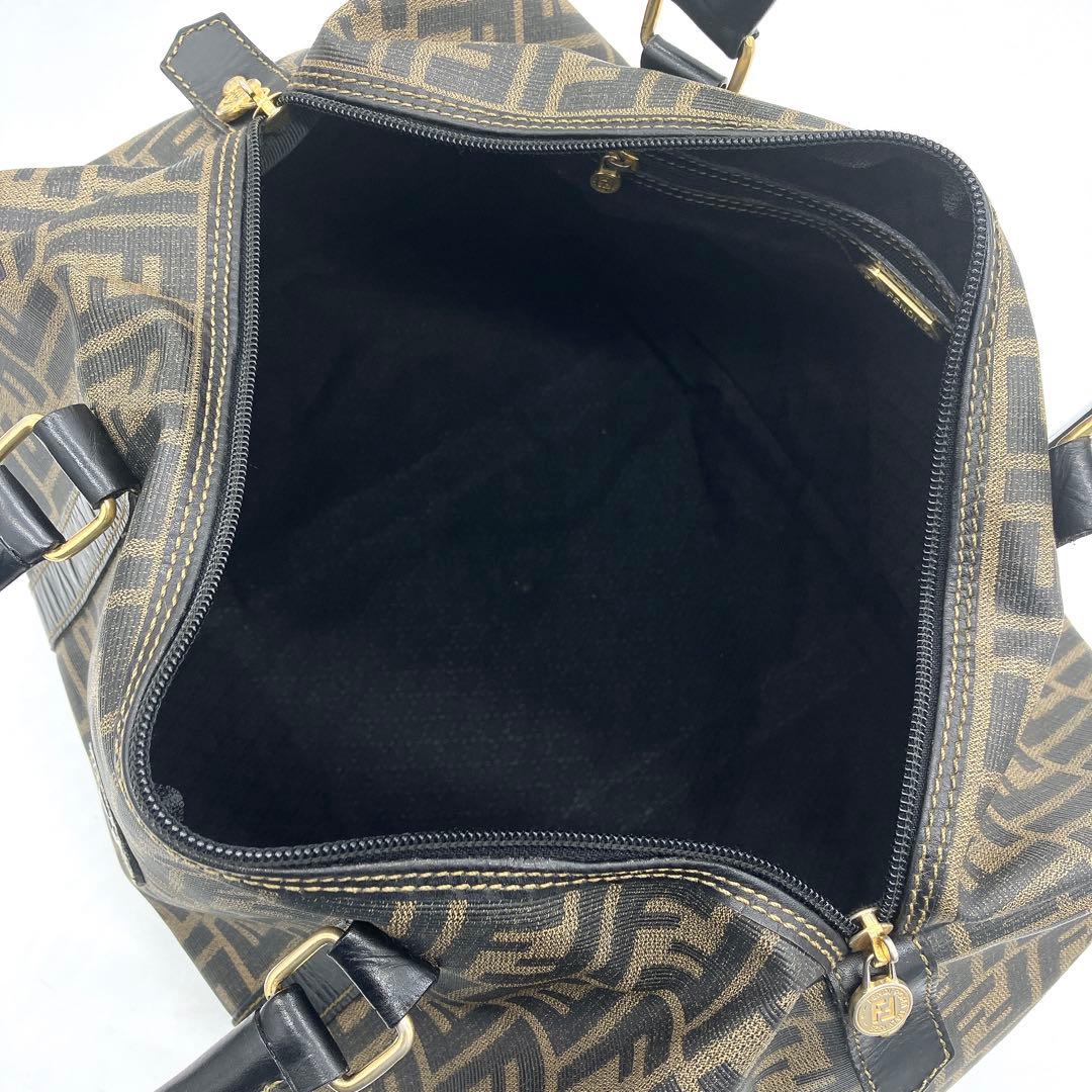 【FENDI】ボストンバッグ　ズッカ柄　ゴールド金具　PVC ブラウン　ブラック