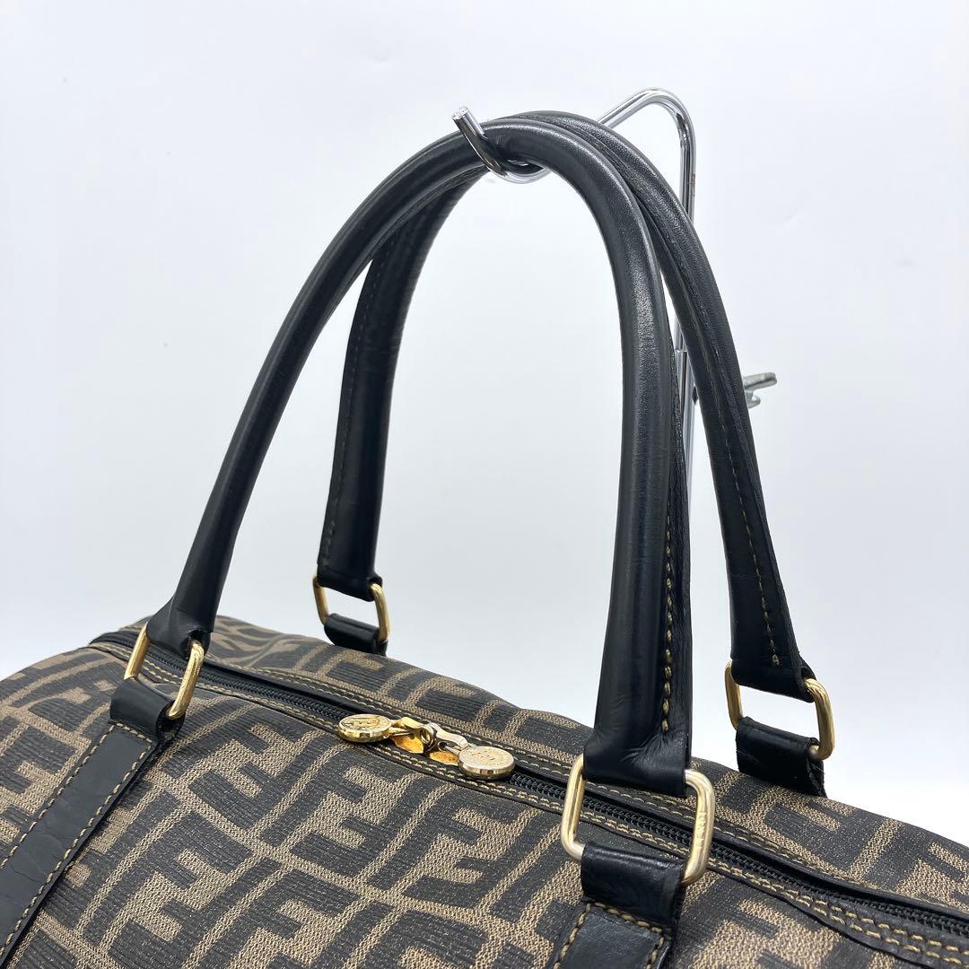 【FENDI】ボストンバッグ　ズッカ柄　ゴールド金具　PVC ブラウン　ブラック