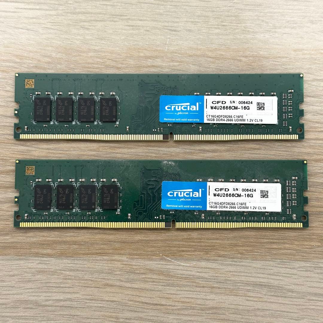 32GB（16GBx2枚）✨ CRUCIAL DDR4-2666 メモリ