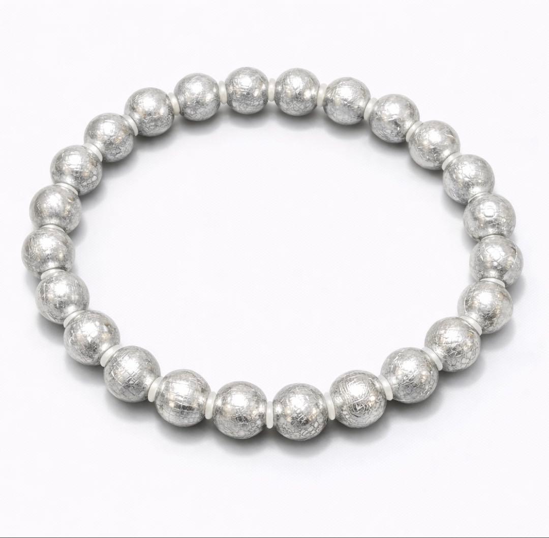 【極上品質】ギベオン隕石 8mm ブレスレット｜ウィドマンシュッテン構造 明瞭