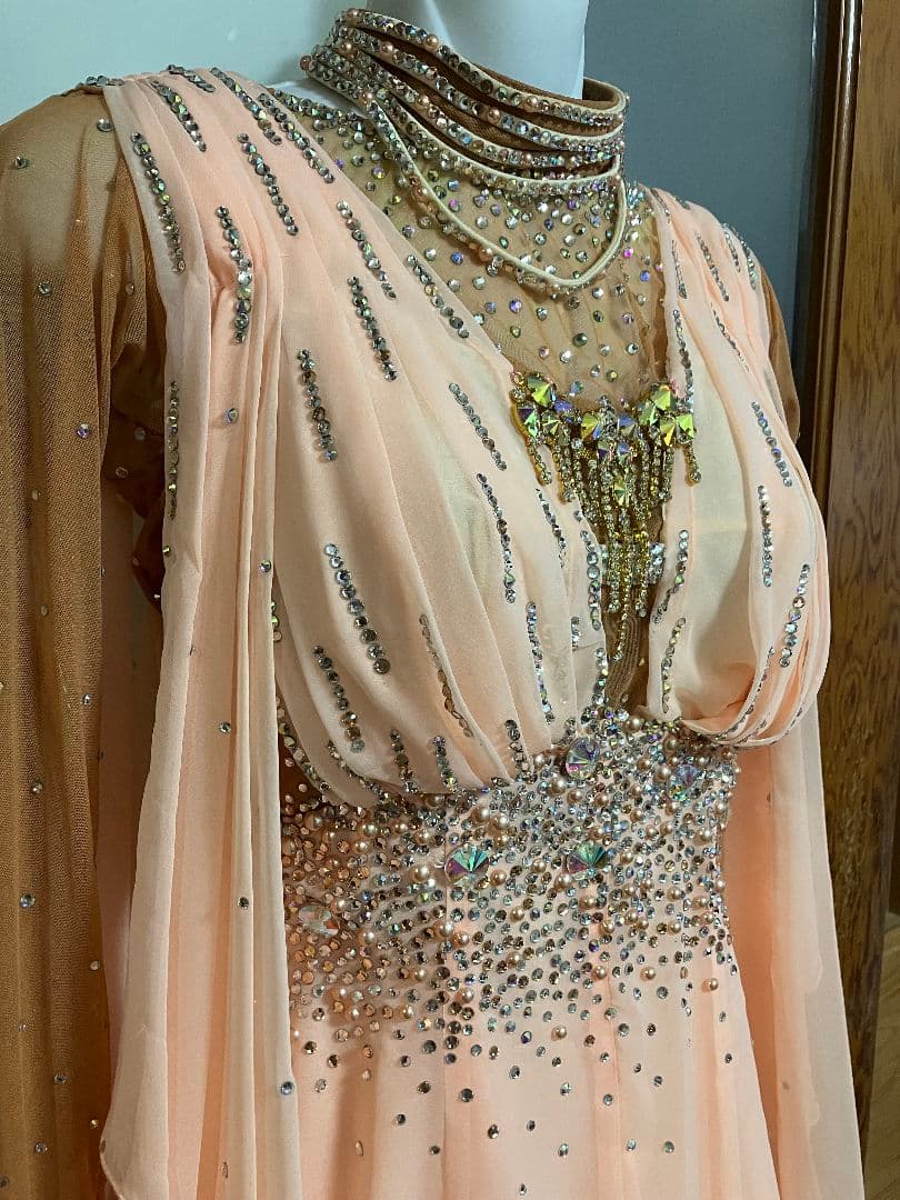 社交ダンスドレス　Mサイズ　ピーチオレンジカラー