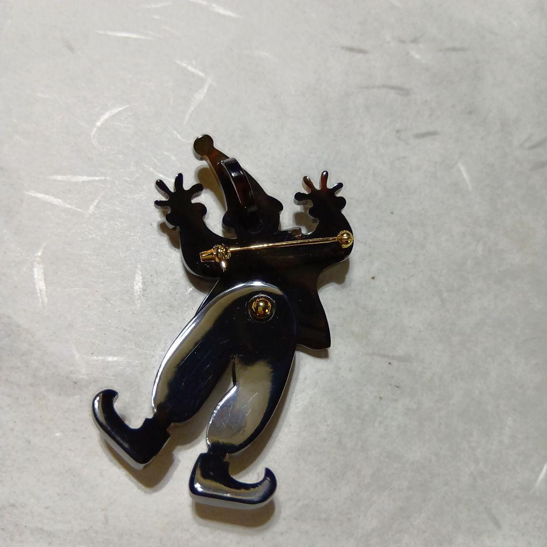 鼈甲蒔絵付きピエロペンダントブローチ