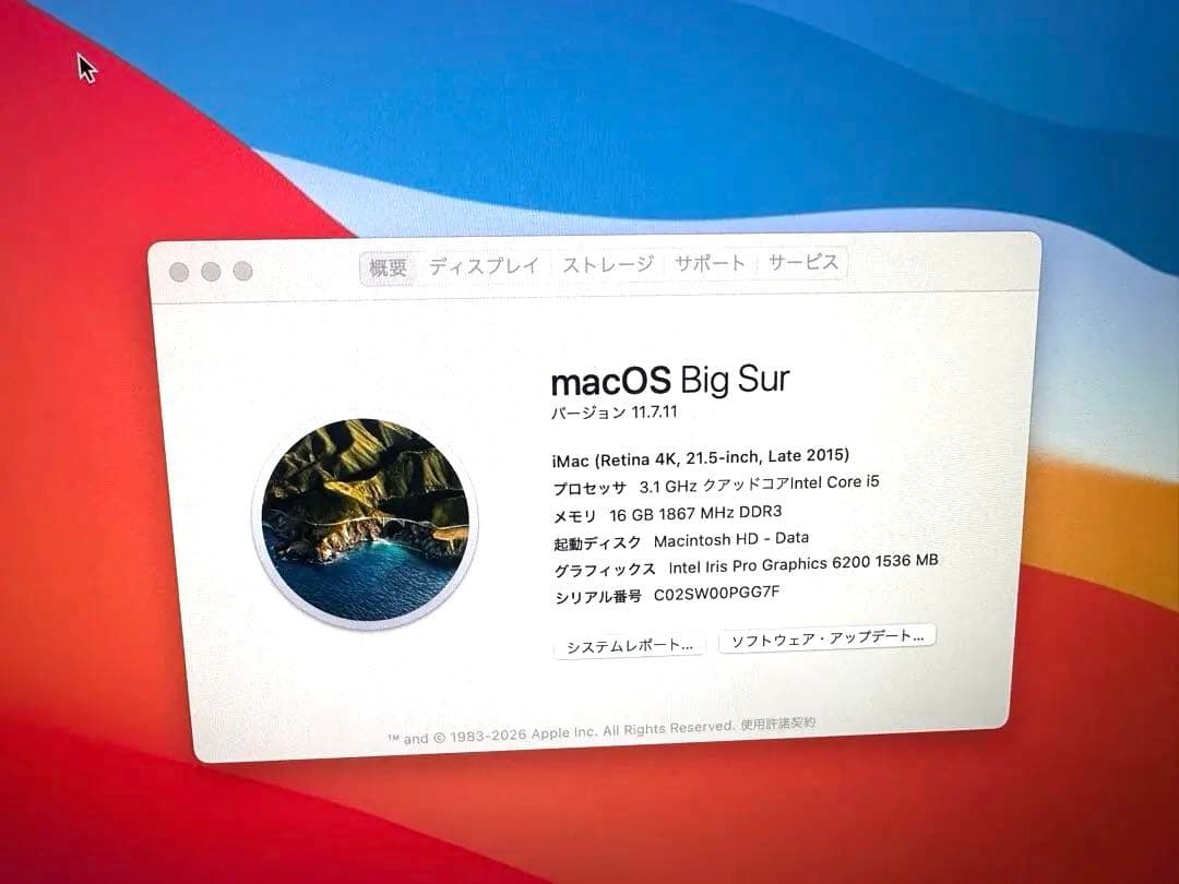 Macデスクトップ iMac Retina 4k 21.5 2015 1TB + TrackPad2