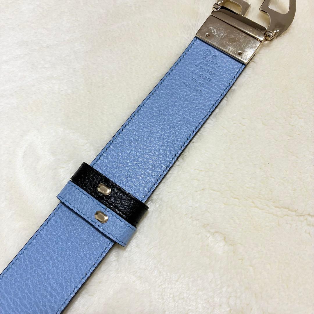 【Whiteboo!!】GUCCI リバーシブルベルト レザー 黒×水色