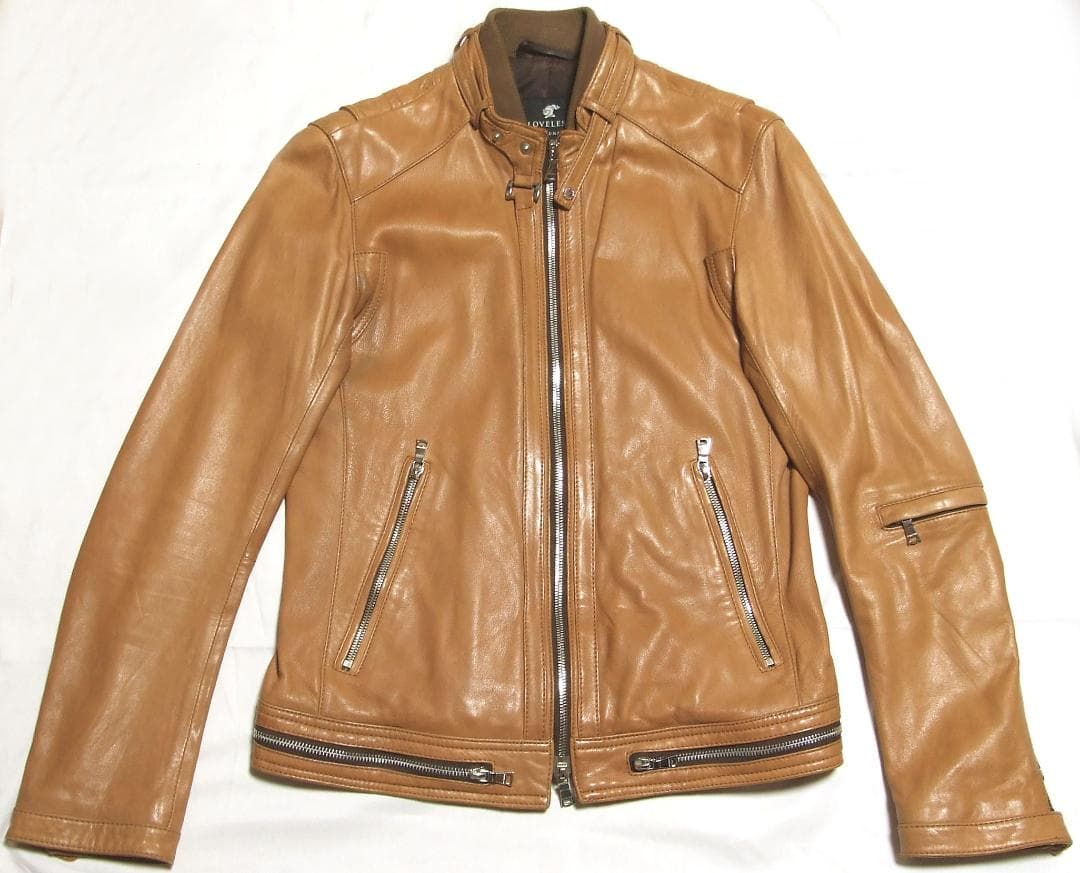 LOVELESS羊革シングルライダースJK【S】希少ヌメ色W-ZIP