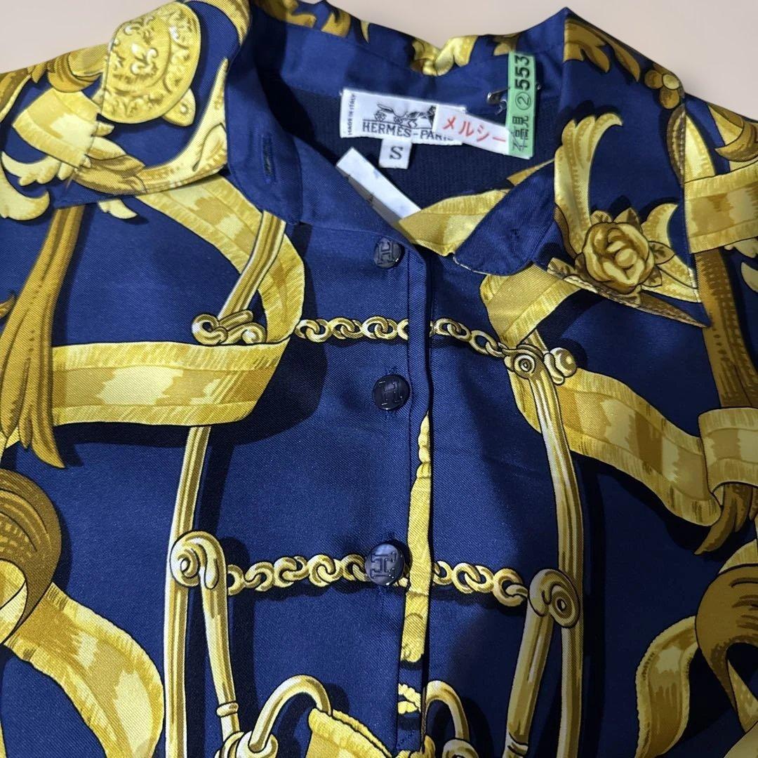 HERMES エルメス　長袖シャツ S ネイビー ニット