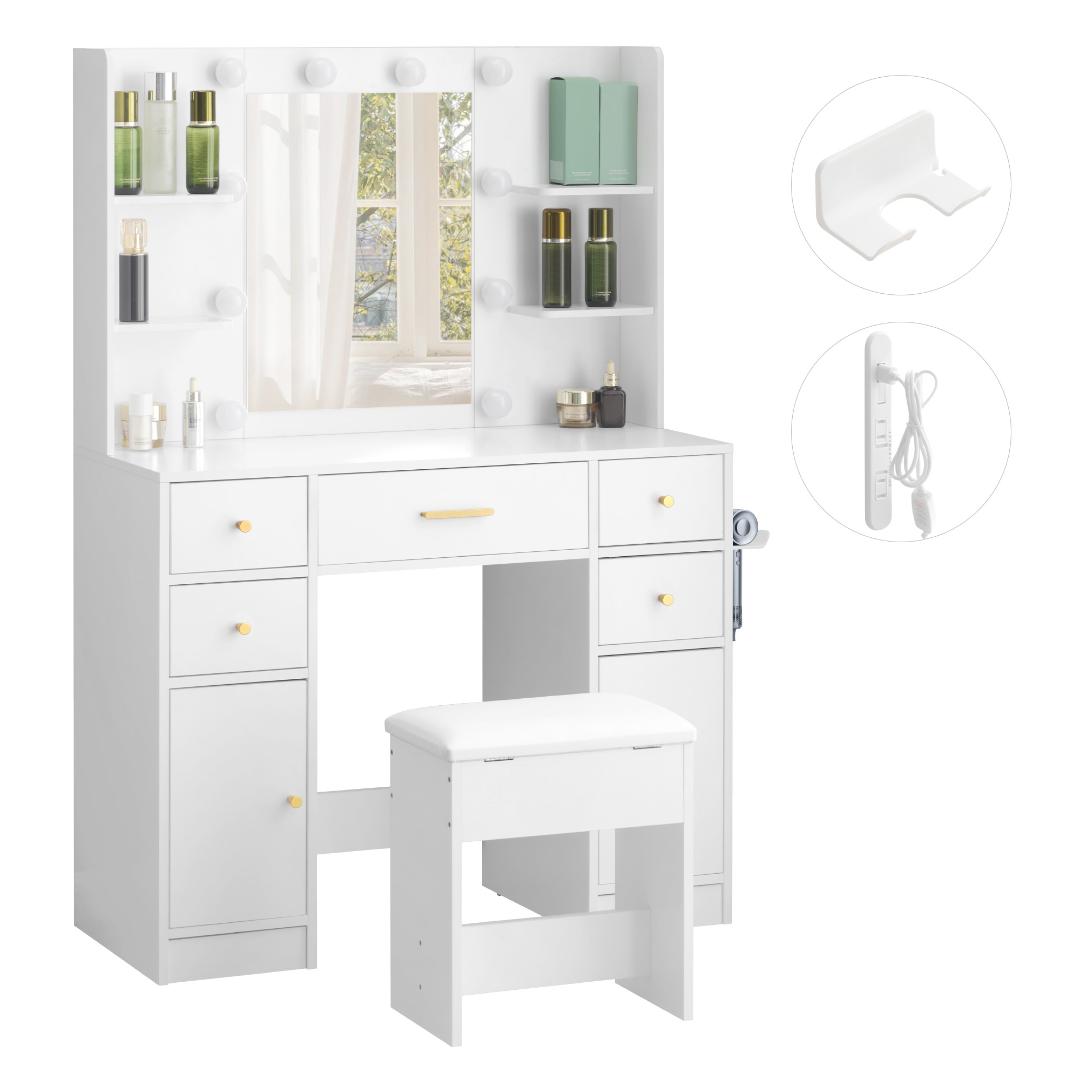 【新品】LEDライト付き 収納たっぷり ドレッサーセット