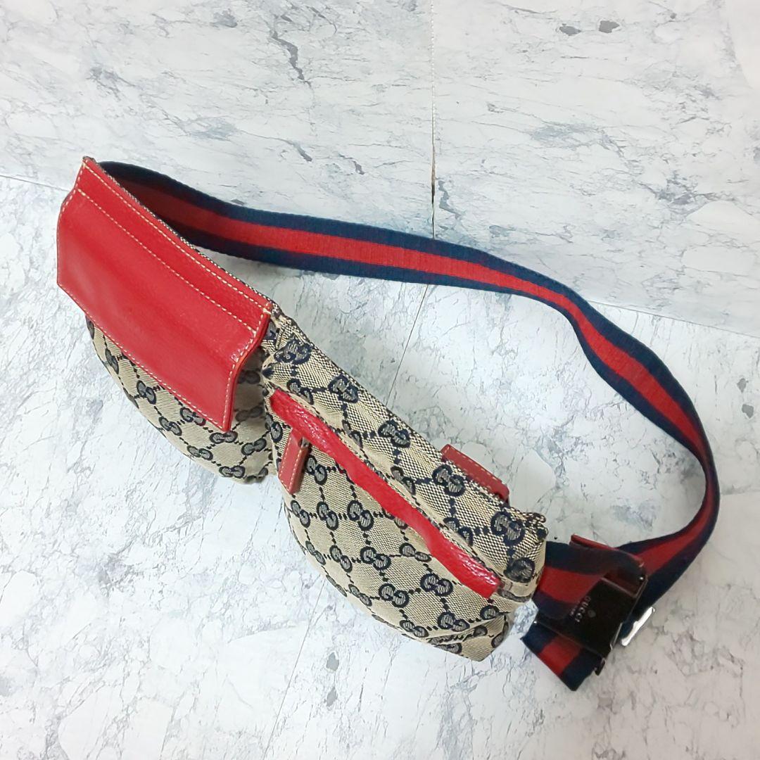 【美品/希少色】GUCCI GGキャンバス ボディーバッグ シェリー 28566