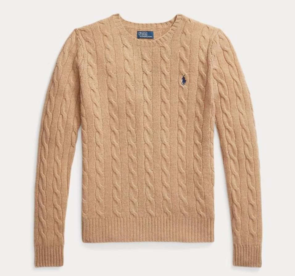 PoloRalphLaurenポロラルフローレン ケーブル編セーター綿キャメル