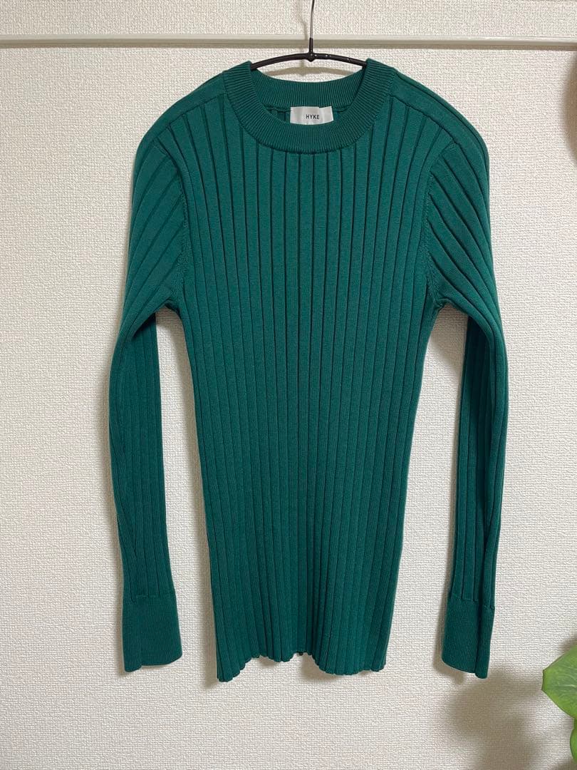 ペ*ト様 ハイクHYKE クルーネック　リブニット　グリーン　サイズ1