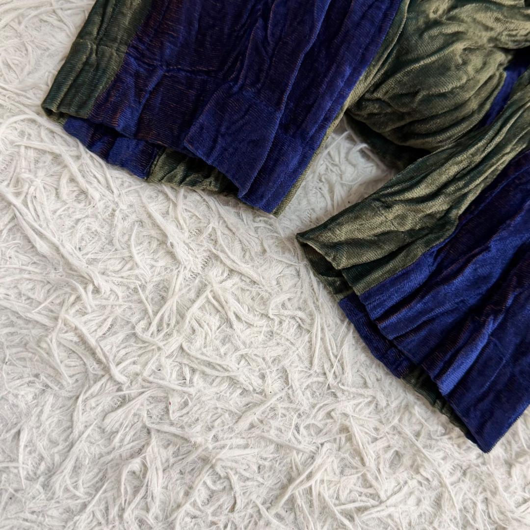 17299✨イッセイミヤケ ベルベット シワ加工 ストライプ セットアップ M