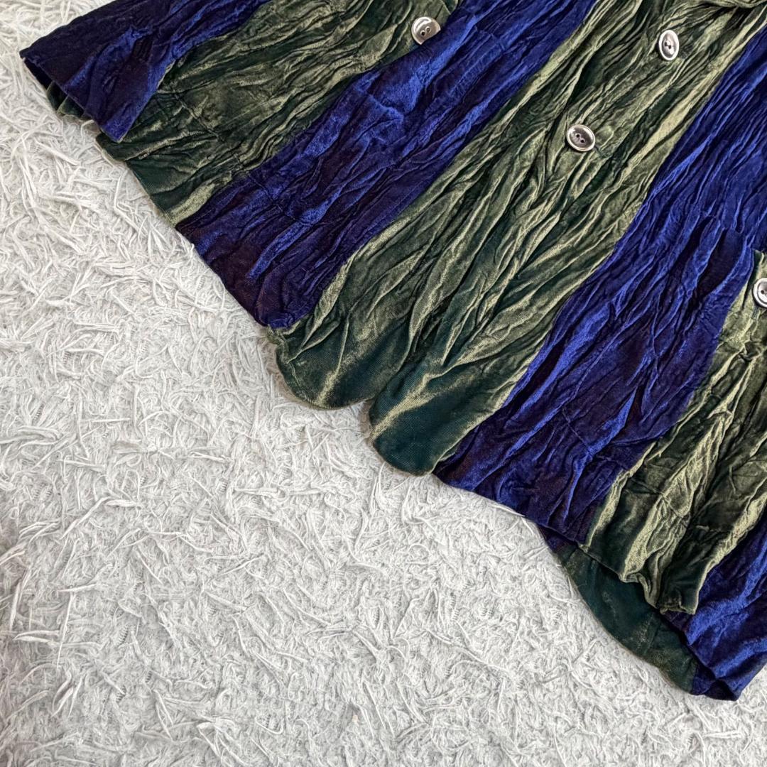 17299✨イッセイミヤケ ベルベット シワ加工 ストライプ セットアップ M